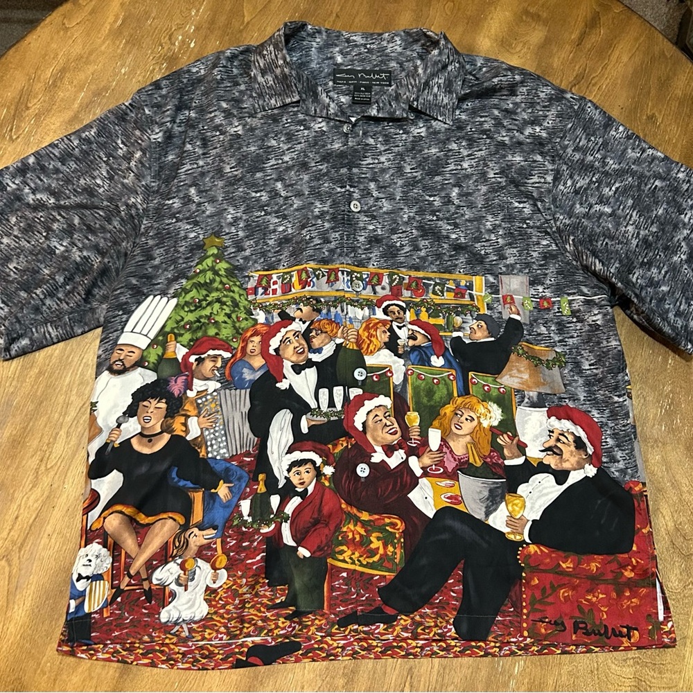Guy Buffet Hawaiian Shirt Holiday Christmas Men Size XL Cocktails Bar Cigar Silk